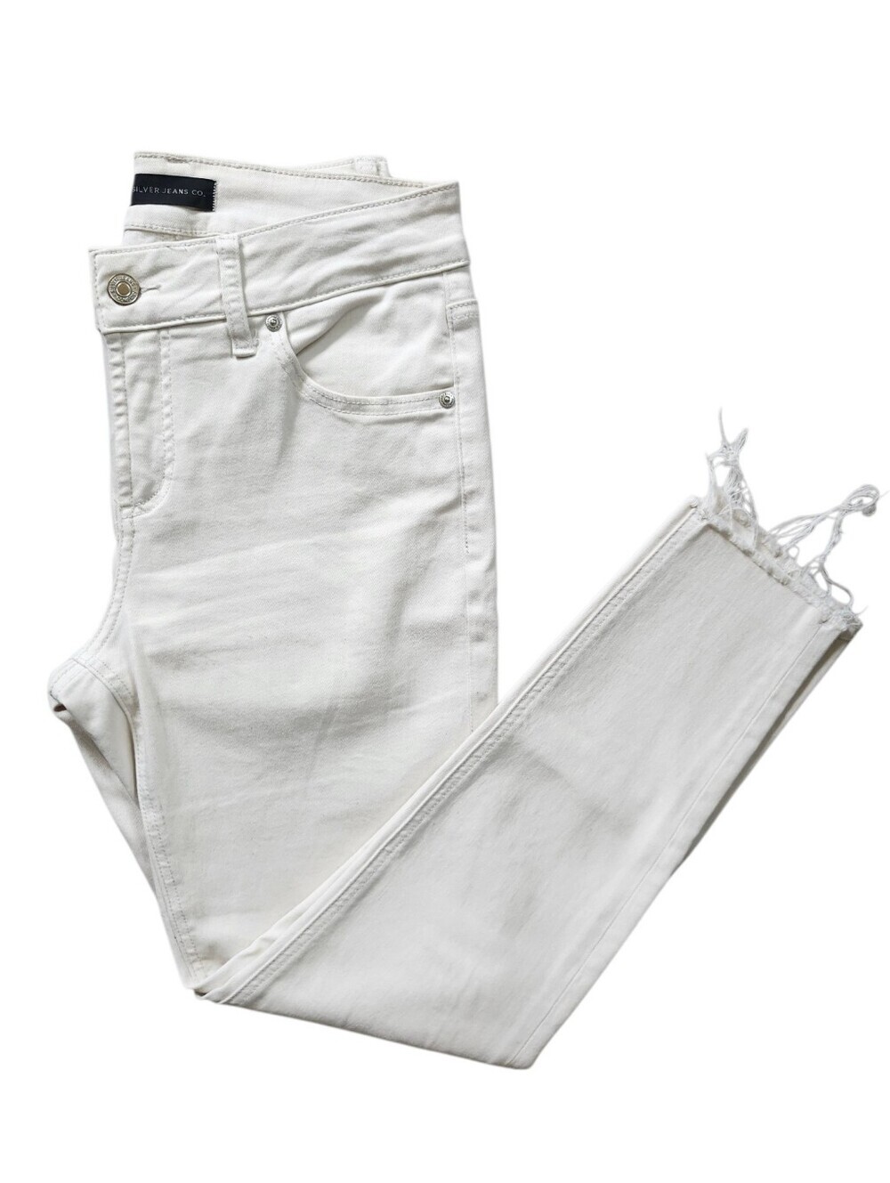 Silver Jeans Avery Skinny Crop White Jeans – Size W26 L27 Raw Hem